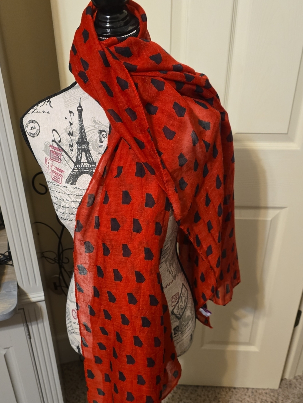 Lightweight Red Patterned Scarf - Stylish Women's Accessory